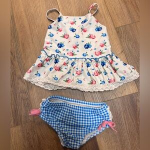 Honeydew USA Floral Tankini Set Girls Size 3 Blue Gingham Swimsuit Toddler Girl